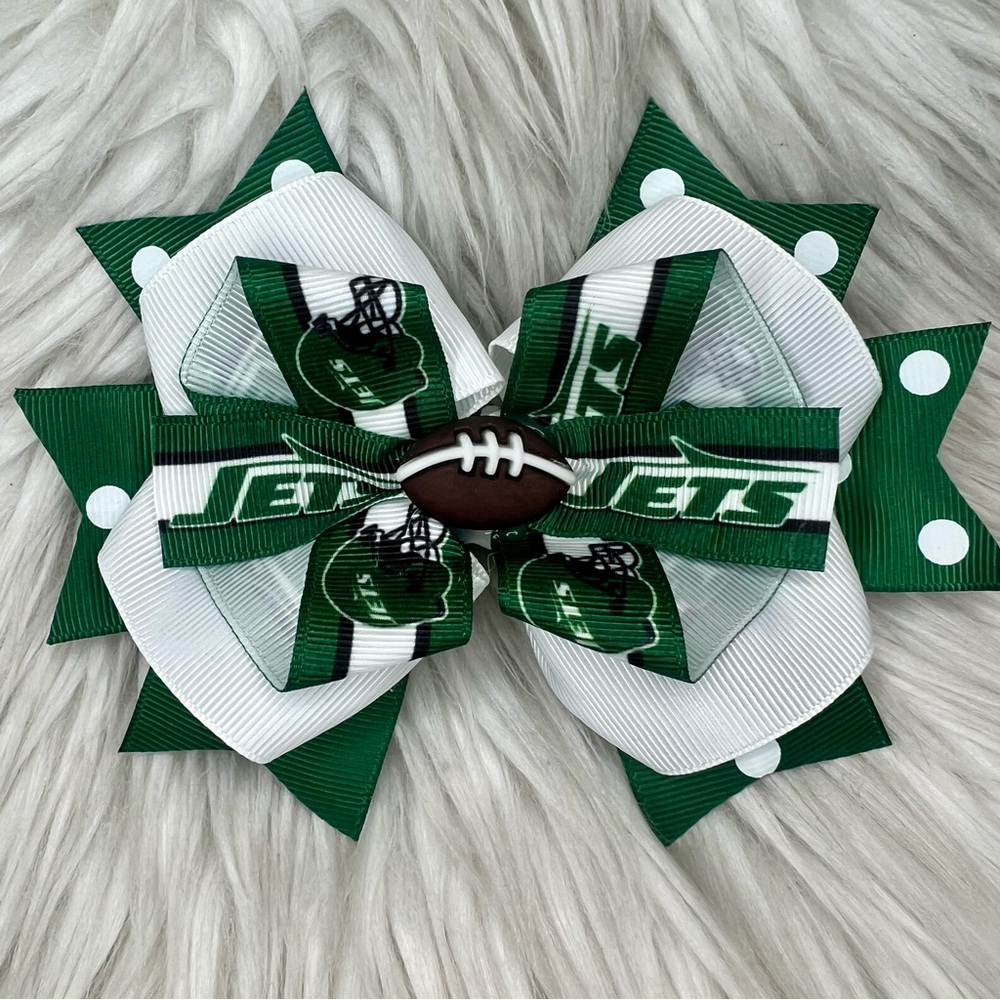 🎀🏈 NFL New York Jets Football Hair Bow Barrette Clip 🏈🎀